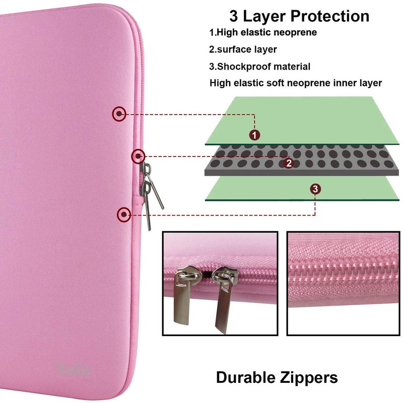 Naukay 15.6 Inch Laptop Sleeve Resistant Neoprene Laptop Sleeve/Notebook Computer Pocket Case/Tablet Briefcase Carrying Bag - (Pink) - Image 3